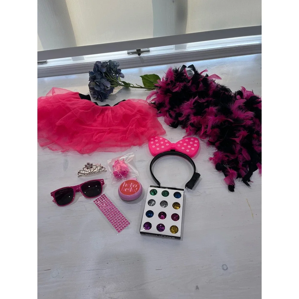 Girls pink Costume Dress Up Tutu Feather Boa Tiara Sunglasses Hair‎ Accessories